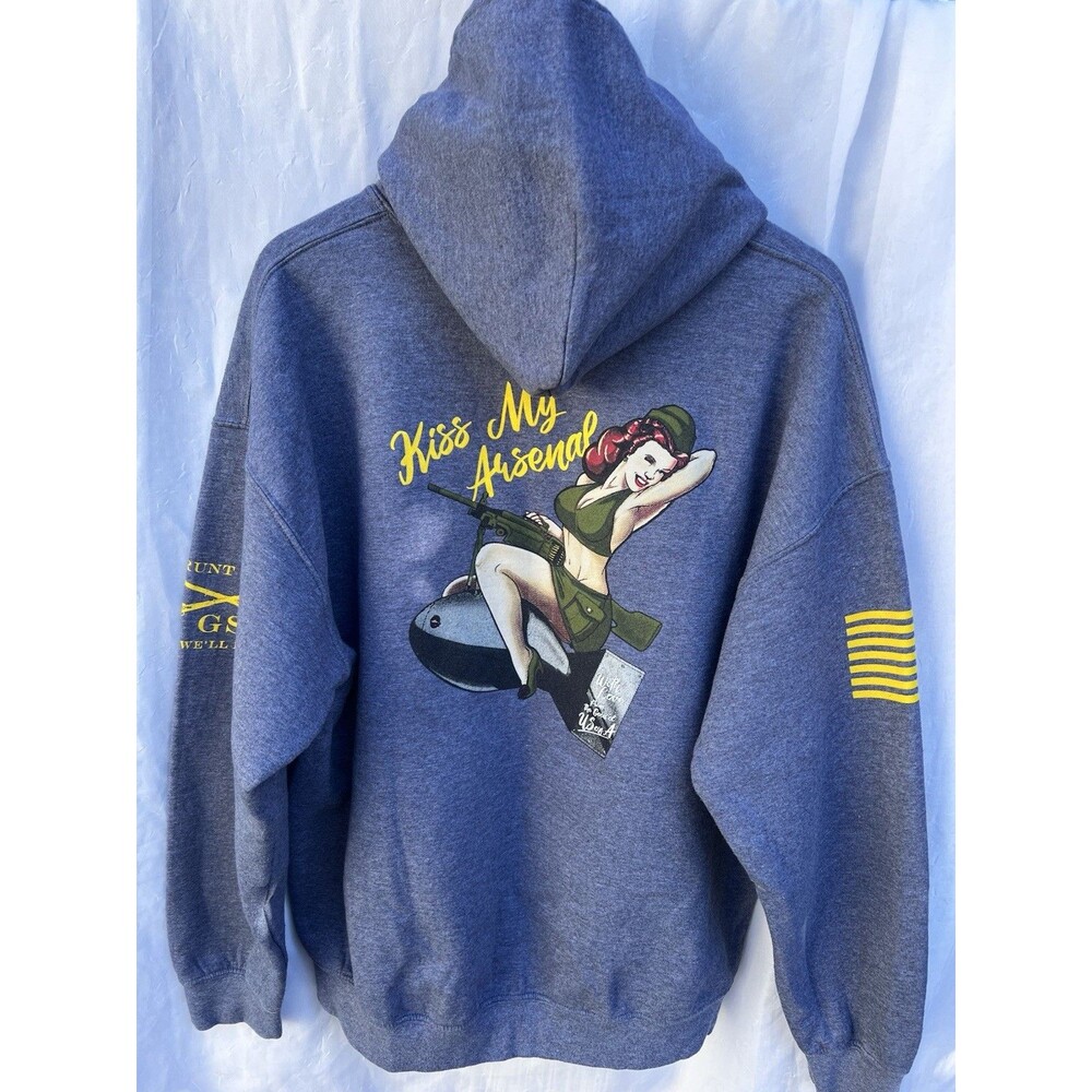 Grunt Style Kiss My Arsenal Hoodie Men’s XL Gray Pin Up Bomb Graphic USA Carry - Picture 4 of 12